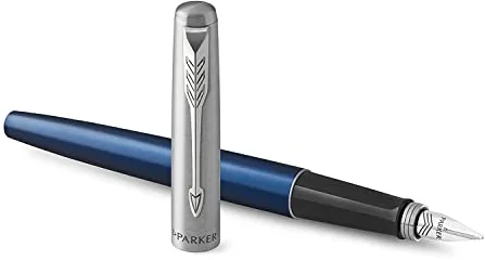 Parker Jotter pluma estilográficade color azul real y tinta azulcon cuerpo de metal y plumín medianoen estuche de regalo