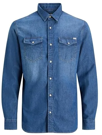 Jack & Jones Hombre Jjesheridan Shirt L/s Camisa vaquera,Azul (Medium Blue Denim Fit:slim),Large