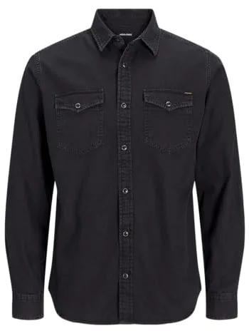 Jack & Jones Hombre Jjesheridan Shirt L/s Camisa vaquera,Negro (Black Denim Fit:Slim),X-Large