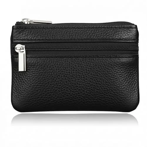 Hibate 1x Negro Mini Cuero Monedero para Mujer Señoras Niña Hombre Piel Monedas Cartera