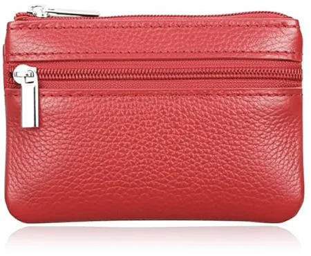 Hibate 1x Rojo Mini Cuero Monedero para Mujer Señoras Niña Hombre Piel Monedas Cartera
