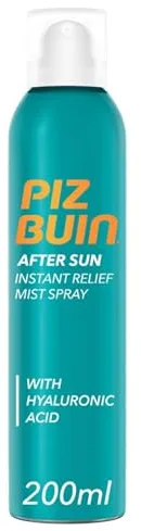 PIZ BUIN After Sun Spray Corporal con Ácido Hialurónico y Glicerina (1x200 ml), hidratante corporal con efecto calmante y refrescante, bruma corporal para después del sol con 48h hidratación