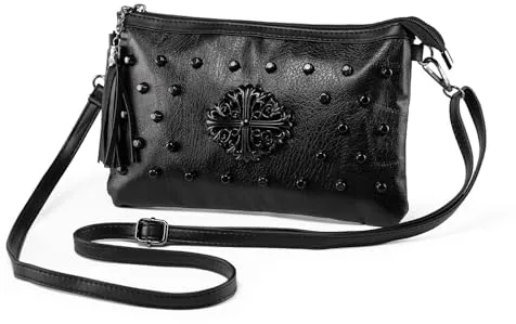 LaRechor Bolso Bandolera Mujer Pequeño Bolso de Mano con Remache y Borla Bolso de Hombro de Noche, Asa y Correa, Negro