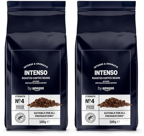by Amazon Granos de Café Intenso, Tostado Ligero, 1kg (2 Paquetes de 500g), Certificado por Rainforest Alliance