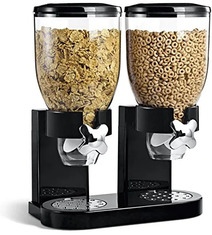 BAKAJI Dispensador de Almacenamiento dosificador dispensador de Cereales Pasta Dulces Frutas secas con Rueda Doble contenedor de 8 litros y dosificador Interno (Negro)