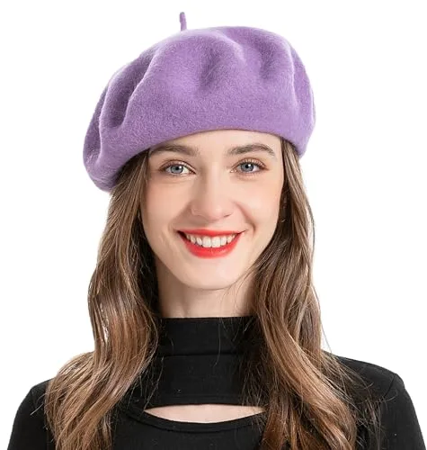 ZLYC Estilo Francés Clásicas Lana Boina Gorro para Mujeres (Púrpura),Talla única