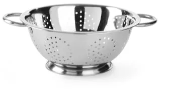 HENDI Escurridor de cocina, colador, para cocinar, lavar, pasta, fideos, espaguetis, frutas, verduras, ensaladas, redondo, perforado, con base y 2 asas, ø280x(H)135 mm, acero inoxidable
