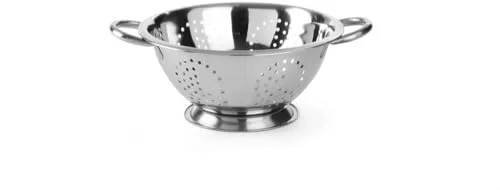 HENDI Escurridor de cocina, colador, para cocinar, lavar, pasta, fideos, espaguetis, frutas, verduras, ensaladas, redondo, perforado, con base y 2 asas, ø240x(H)110 mm, acero inoxidable