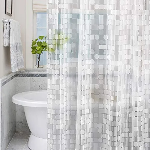 LEMON CLOUD Cortina Ducha Impermeable PEVA Cortina Bañera 183x183cm 3D Geométrica Transparente Antimoho Antibacteriano Semitransparente con 3 Imanes en la Parte Inferior y 12 Ganchos