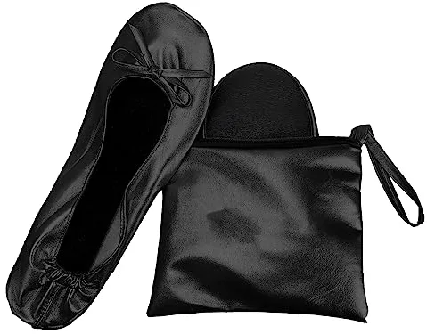 JJOnlineStore JJPRIME - Las Mujeres de Las Señoras enrollan los Zapatos Planos Cómodos Plegables doblan Las Bombas Plegables con el Ballet del Bolso de la Carga Después de la Fiesta (38/39 EU, Negro)