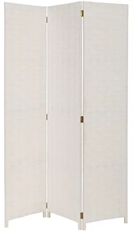 LOLAhome Biombo de 3 Paneles Plegable, Panel Divisor de Espacios de Madera y Papel Trenzado, Separador de Ambientes para Dormitorio, Salón, Oficina Blanco120x175 cm
