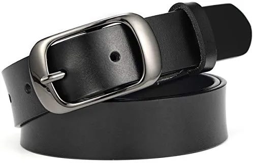 McFanBe Cinturón de Cuero Damas Para Mujeres, Niñas, Jeans, Pantalones de Vestir, 1.1 Pulgadas de Ancho (XXL:133cm(Ajuste 107-118cm/43-46"), C:negro)