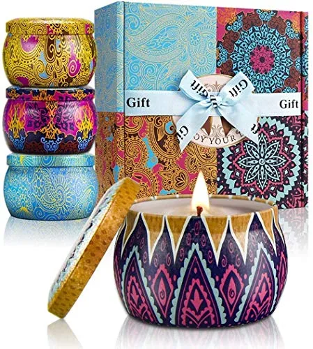 Velas Perfumadas para Mujer, Regalo de Velas Aromática Juego de 4 Piezas, Regalos Originales para Donne,Cera di Soia Naturale Velas Decorativas per Madre,Valentín,Cumpleaños,Aniversario,Navidad