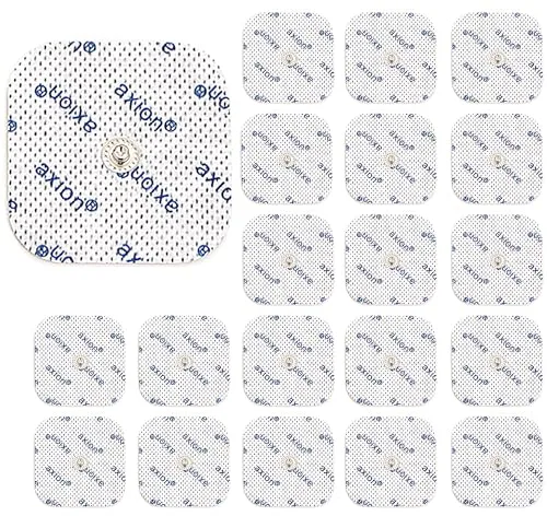 20 electrodos de 5x5 cm axion® | Compatibles con electroestimuladores COMPEX | Parches TENS EMS de recambio, reusables y autoadhesivos | Conector botón snap de 3,75 mm