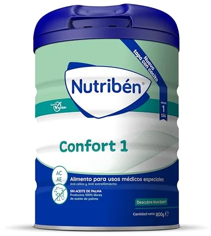 Nutribén Confort - Leche en Polvo Bebé AntiCólicos y AntiEstreñimiento desde el Primer Día | Alimento Completo | sin Aceite de Palma | 1 Bote de 800g