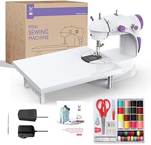KPCB Mini Máquina de Coser con Kit de Costura y Gran Mesa de Costura, Fácil de Usar y Práctica (Instrucción en Español)