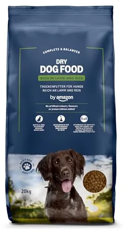 by Amazon - Alimento seco completo para perro adulto rico en cordero y arroz, 20 kg (Paquete de 1)