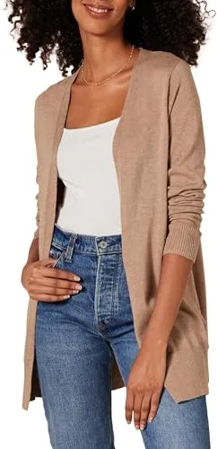 Amazon Essentials Open-front Cardigan, chaqueta punto Mujer, Beige (Camel Heather Cam), X-Large