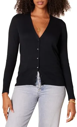 Amazon Essentials Jersey Ligero con Cuello de Pico (Disponible en Tallas Grandes) Mujer, Negro, M
