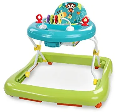 Bright Starts, Andador Primeros Pasos Plegable para Bebés Giggling Safari, juguete de ábaco divertido y colorido, altura ajustable, asiento extraíble, lavable a máquina, a partir de 6 meses