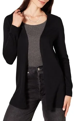 Amazon Essentials Open-front Cardigan, chaqueta punto Mujer, Negro (Black Bla), Large