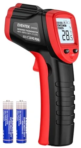 Eventek Termometro Cocina, -50 ℃~600 ℃(-58~1112 ℉) Termometro Infrarrojos con LCD, Termometro Laser Pistola de Temperatura, termómetro infrarrojo digital cocina Sin Contacto Emisividad Ajustable BBQ