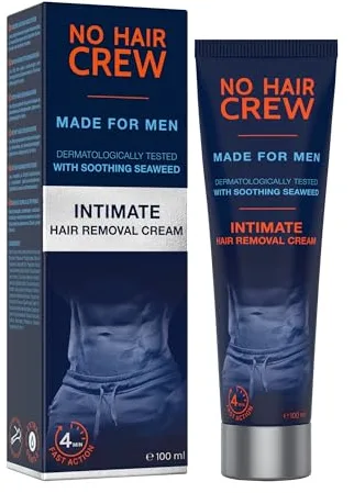NO HAIR CREW Crema Depilatoria Íntima Premium -, calmante, todo tipo d epiel, Extra Suave Hecha Para Hombres, 100 ml