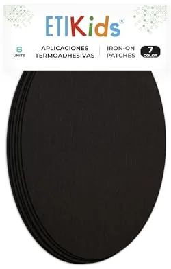 6 rodilleras color Negro termoadhesivas de plancha. Coderas para proteger tu ropa y reparación de pantalones, chaquetas, jerseys, camisas. 16 x 10 cm. RP7