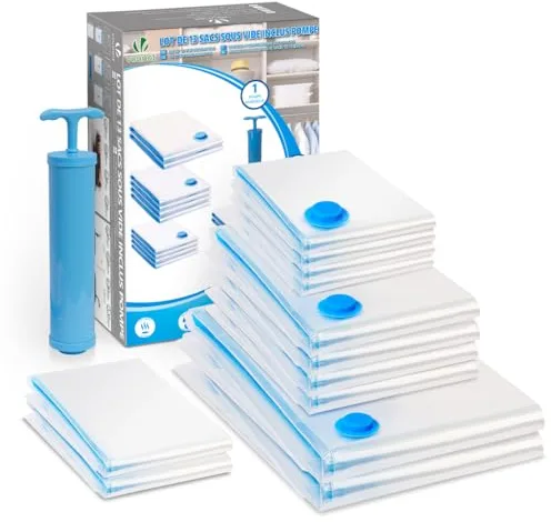 VOUNOT® Bolsas de Almacenaje al Vacío 13 Unidades, Ahorro Espacio, Bolsa al Vacio para Guardar Ropa, Ropa de Cama, Edredones, Almohadas, Mantas