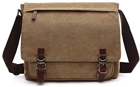 Rufun Bolso Bandolera de Hombro Lienzo Laptop Maletín Bolsa para la Escuela (marrón, M)