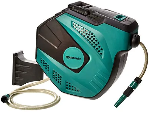 Amazon Basics Enrollador automático de manguera para pared, Verde, 35 m