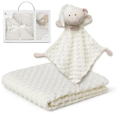 Interbaby - Manta Bebe Recien Nacido + Doudou Bebe | Manta Algodon Bebe y Poliéster, Terciopelo, Cómoda, Cálida, 80x110cm | Peluche Bebe Suave, Adorable, 28x17cm | Burbuja + Osito Beige