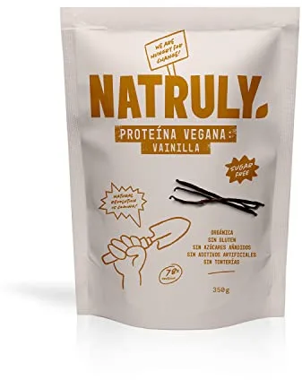 NATRULY Proteína Vegana BIO Vainilla, 78% Proteína, 100% Natural Sin Azúcar, Sin Gluten, Sin Lactosa, Sin Soja -350g