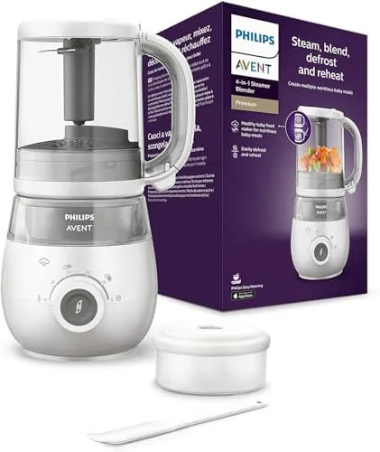 Philips Avent vaporera/batidora 4 en 1, robot de cocina para bebés, cocine al vapor, bata, descongele y vuelva a calentar, apto para el lavavajillas, modelo SCF883/01
