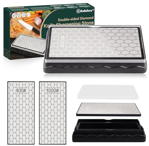 Kalolary Piedra Afilar Diamante Doble cara, Afilador Cuchillos Placa Superficie Panal con Base Antideslizante (Grano 400/1000, 150 x 63 mm)