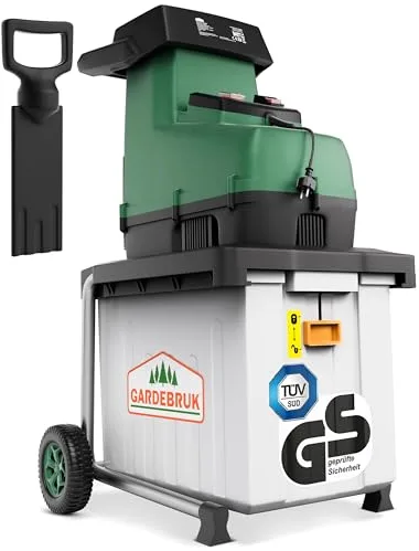 GARDEBRUK® Trituradora de Jardín Eléctrica Ramas 45mm Hojas Silenciosa 3100W máx. Bolsa Recolección 60L