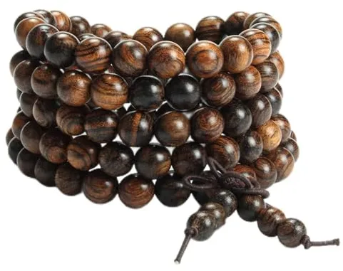 Epoch World 8MM Elasticas Pulsera de Cuentas de Sándalo madera perlas pulsera Oración Budista con 108 cuentas Pulsera Piedras/collar para Hombre Mujer