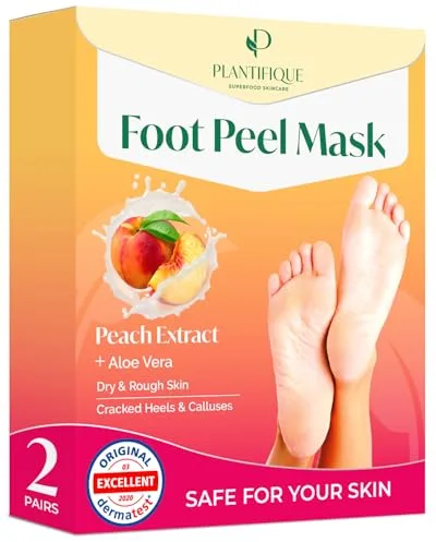 PLANTIFIQUE Mascarilla Pies Peeling con Melocotón - 2 Pares Calcetines Exfoliantes para Pies Secos y Agrietados - Foot Peel Mask