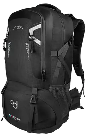 OcioDual Mochila Senderismo 60 Litros, Mochila Trekking, Montaña y Camino de Santiago, Multifuncional, Ligera, Mochilas Hombre para Camping, Acampada, Marcha Nórdica, Supervivencia, Negro