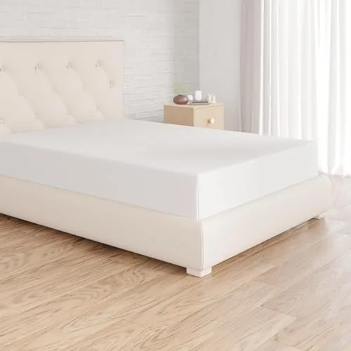 Amazon Basics Sabana Bajera Ajustable, 160 x 200 cm, de 100% algodón, Blanco