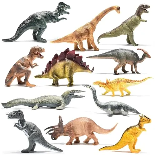 Prextex Pack de 12 Dinosaurios Diferentes Juguetes muy Realistas, Plástico 25 cm