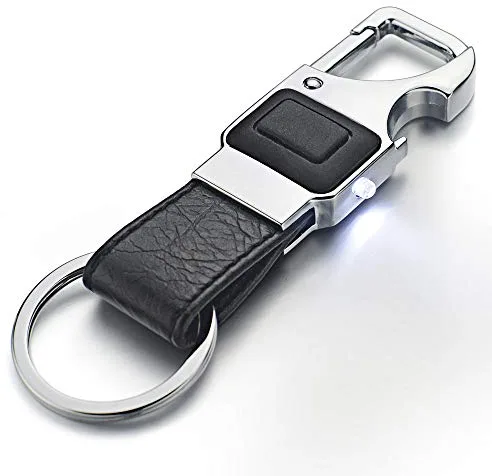 Llavero de cuero de los hombres Anillo dominante del coche de metal Llavero de la herramienta multifuncional LED, Llavero del abrebotellas