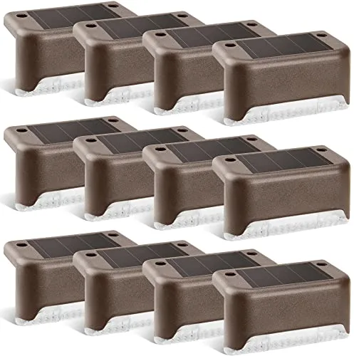 GIGALUMI 12 luces solares para cubierta, acabado de bronce, impermeable, lámpara solar LED para caminos al aire libre, patio, escaleras, escalones y vallas. (Blanco cálido)