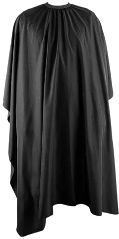 ECENCE Capa Peluquería Profesional con cierre de gancho Negro, 150x120cm, Capa de Barbero para mujeres, hombres y niños, capa para cortar el pelo, impermeable