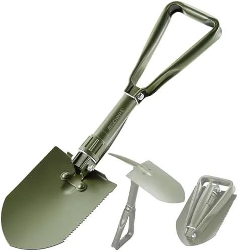 REDCAMP Pala Militar Plegable para Camping, Herramienta de atrincheramiento de Acero de Alto Carbono, Pala de Triple Mango con Cubierta (Verde, 2.5 Libras)