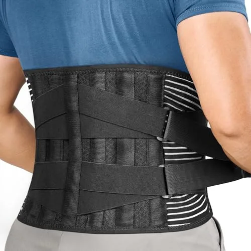 FREETOO Faja Lumbar Para Hombre y Mujer con 6 varillas de soporte, Cinturón Lumbar con Doble Ajuste, Transpirable Faja Lumbar Hombre Trabajo (XL(waist:45.3''-55.1'')