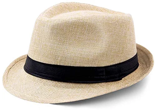 Coucoland Sombrero Panama Mafia Gangster Hombre Fedora Trilby Bogart Sombrero Hombre 1938s Disfraz Gatsby Original, beige, L