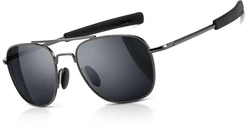 SUNGAIT Gafas de Sol Estilo Militar para Hombre Polarizadas Lentes con Marco de Metal(Gunmetal/gris)-SGT285