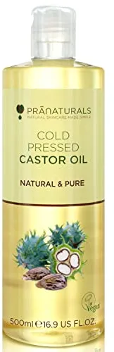 PraNaturals Aceite de ricino prensado en frío 500ml - 100% vegano y natural, Para mejorar el crecimiento del pelo y las pestañas y obtener una piel más suave. Rico en omega 6 y omega 9