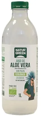 NaturGreen - Jugo de Aloe Vera con Pulpa (99,8%), 1 Litro, No Pasteurizado, con Fibra de Hoja Fresca, Digestivo, Natural y Ecológico, Sin Azúcar